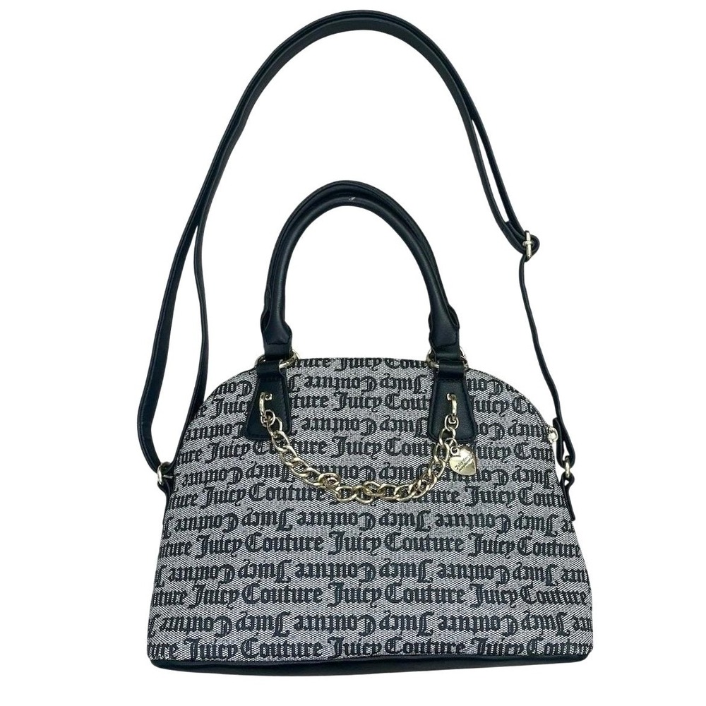 Y2K Juicy Couture Monogram Satchel Bowling Bag Heart Charm Black Crossbody
